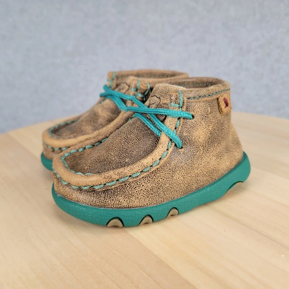 Twisted X Chukka Driving Mocs Infant 3M Brown Turquoise Leather ICA0008